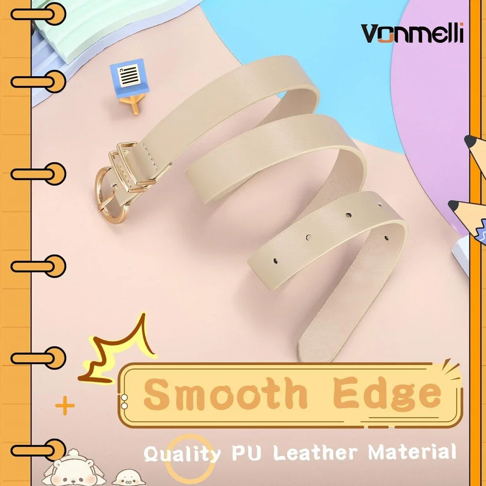 VONMELLI Girls Leather Belts 2-Pack Black Beige Small - NWOT